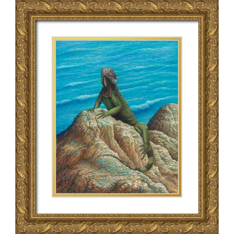 Iguana Gold Ornate Wood Framed Art Print with Double Matting by Wavra, Robert