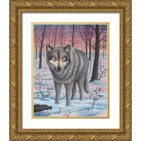 Lone Wolf Gold Ornate Wood Framed Art Print with Double Matting by Wavra, Robert