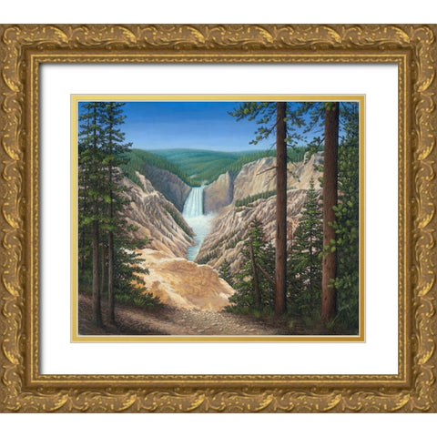 Lower Falls - Yellowstone Gold Ornate Wood Framed Art Print with Double Matting by Wavra, Robert