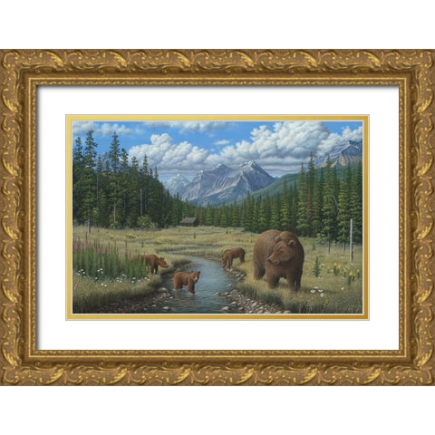 Checking Things  Out - Grizzlies Gold Ornate Wood Framed Art Print with Double Matting by Wavra, Robert
