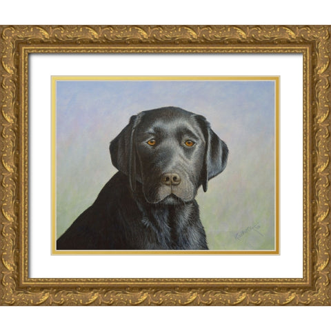 Black Labrador Retriever Gold Ornate Wood Framed Art Print with Double Matting by Wavra, Robert