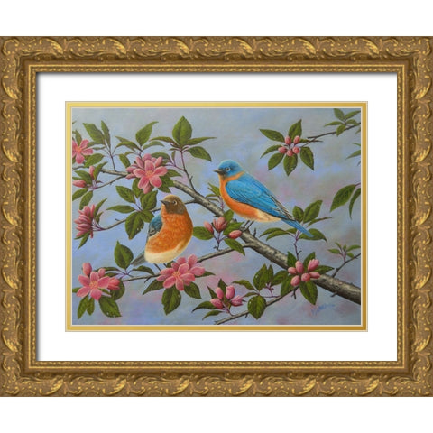 Bluebirds Gold Ornate Wood Framed Art Print with Double Matting by Wavra, Robert