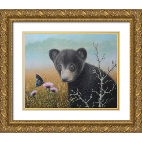 Curious Cub Gold Ornate Wood Framed Art Print with Double Matting by Wavra, Robert