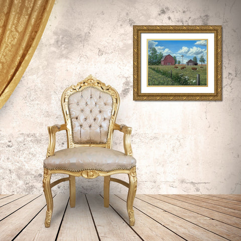 Grazing Cattle Gold Ornate Wood Framed Art Print with Double Matting by Wavra, Robert