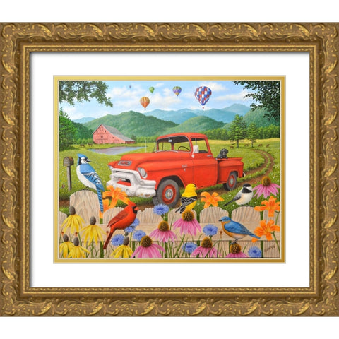 The Red Truck Gold Ornate Wood Framed Art Print with Double Matting by Wavra, Robert