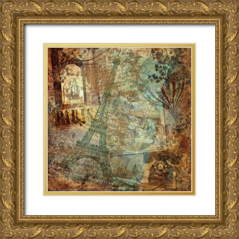 Destination Paris Gold Ornate Wood Framed Art Print with Double Matting by Sasha