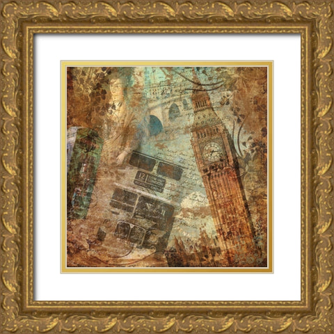 Destination London Gold Ornate Wood Framed Art Print with Double Matting by Sasha