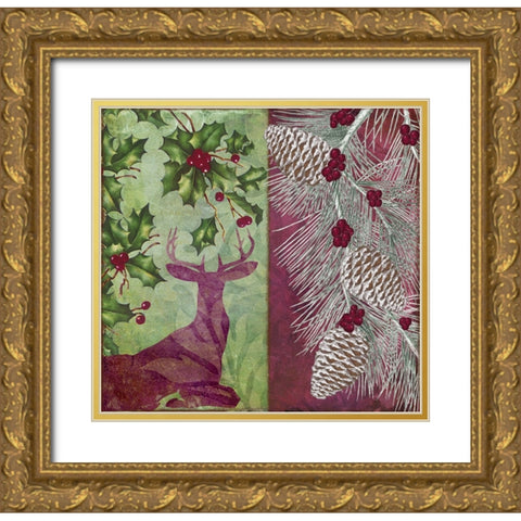 Cabin Christmas II Gold Ornate Wood Framed Art Print with Double Matting by Sasha