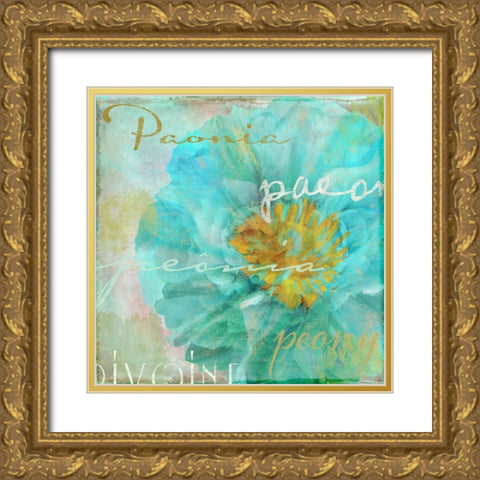 Blue Peony Light Gold Ornate Wood Framed Art Print with Double Matting by Sasha