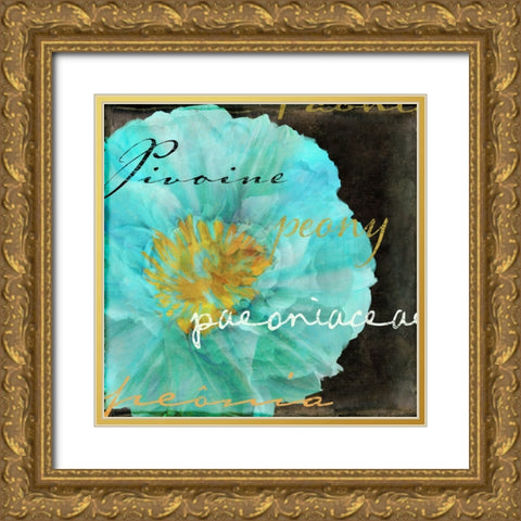 Blue Peony Dark Gold Ornate Wood Framed Art Print with Double Matting by Sasha
