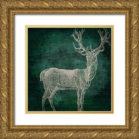 Emerald Deer Gold Ornate Wood Framed Art Print with Double Matting by Sasha