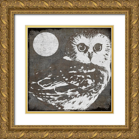 Owl 3 Gold Ornate Wood Framed Art Print with Double Matting by Sasha