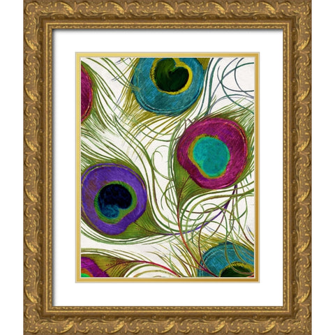 Peacock Feathers I Gold Ornate Wood Framed Art Print with Double Matting by Sasha
