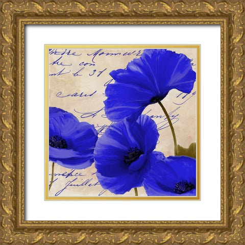 Coquelicots Bleues I Gold Ornate Wood Framed Art Print with Double Matting by Sasha