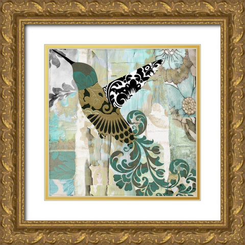 Hummingbird Batik II Gold Ornate Wood Framed Art Print with Double Matting by Sasha