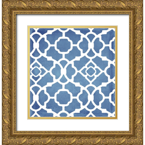 Moroccan Blues III Gold Ornate Wood Framed Art Print with Double Matting by Sasha
