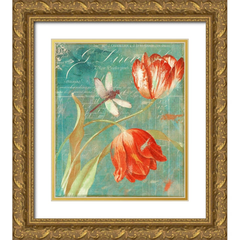 Mandarin Tulips Gold Ornate Wood Framed Art Print with Double Matting by Sasha