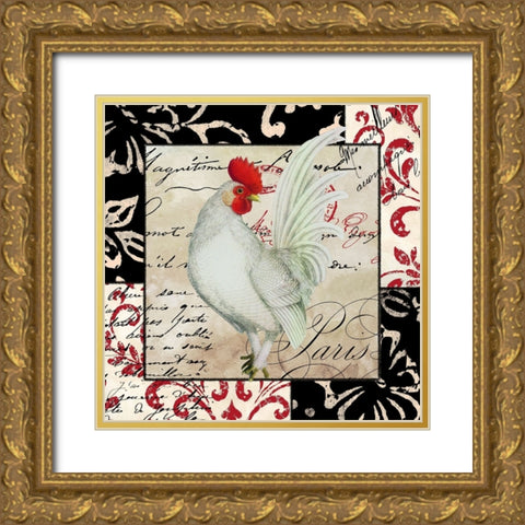 Europa White Rooster Gold Ornate Wood Framed Art Print with Double Matting by Sasha
