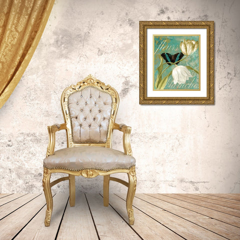 White Tulips Gold Ornate Wood Framed Art Print with Double Matting by Sasha