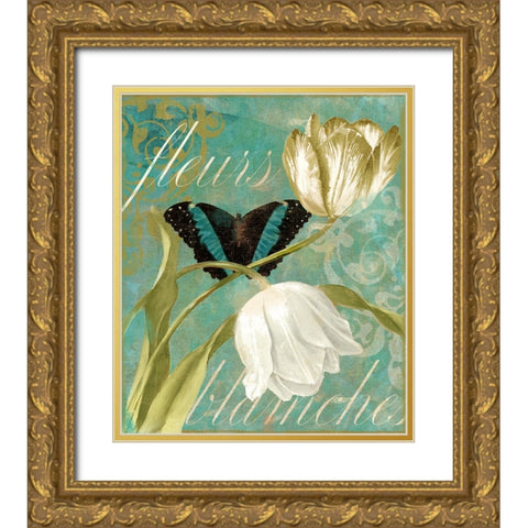 White Tulips Gold Ornate Wood Framed Art Print with Double Matting by Sasha