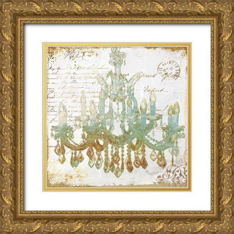 Teal And Gold Gold Ornate Wood Framed Art Print with Double Matting by Sasha
