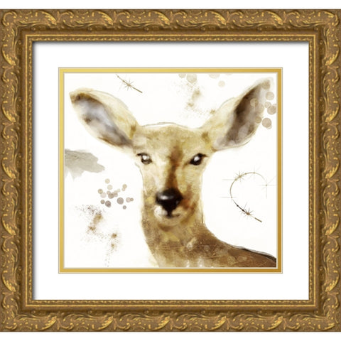 Golden Forest - Deer Gold Ornate Wood Framed Art Print with Double Matting by Sasha