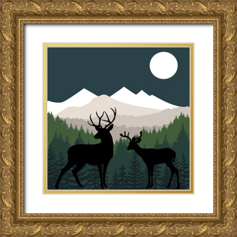 Deer Path Moon Gold Ornate Wood Framed Art Print with Double Matting by Sasha