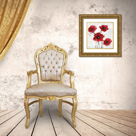 Poppies Impasto Gold Ornate Wood Framed Art Print with Double Matting by Sasha