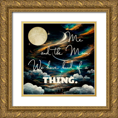 Me and the Moon Gold Ornate Wood Framed Art Print with Double Matting by Sasha