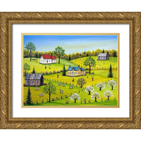 Apple Blossom Time Gold Ornate Wood Framed Art Print with Double Matting by Mark, Sharon