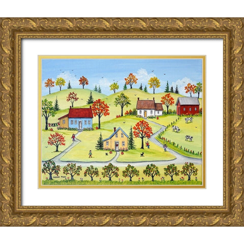 Appleville Gold Ornate Wood Framed Art Print with Double Matting by Mark, Sharon