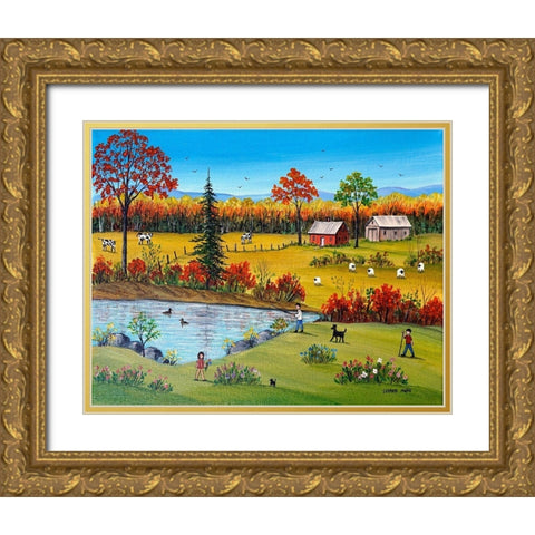 Autumn by the Brook Gold Ornate Wood Framed Art Print with Double Matting by Mark, Sharon