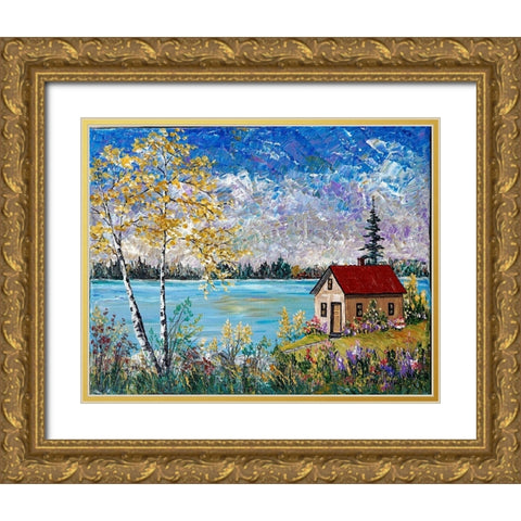 Birches on the Lake Gold Ornate Wood Framed Art Print with Double Matting by Mark, Sharon