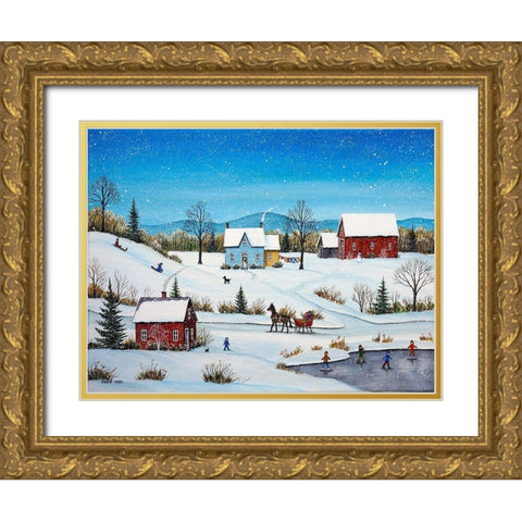 Falling Snow Gold Ornate Wood Framed Art Print with Double Matting by Mark, Sharon