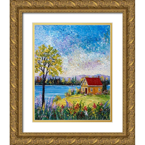 Lake Flowers Gold Ornate Wood Framed Art Print with Double Matting by Mark, Sharon