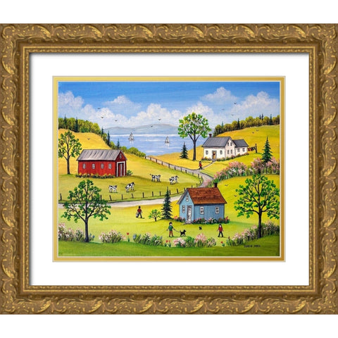 Lakeside Gold Ornate Wood Framed Art Print with Double Matting by Mark, Sharon