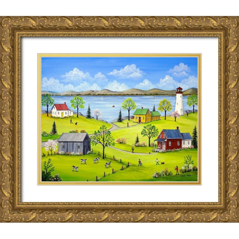Life by the Lake Gold Ornate Wood Framed Art Print with Double Matting by Mark, Sharon