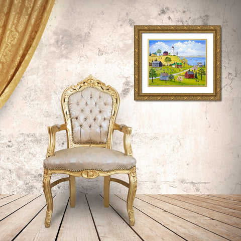 Lighthouse-Lilacs and Lupins Gold Ornate Wood Framed Art Print with Double Matting by Mark, Sharon