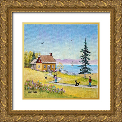 Little Cottage Gold Ornate Wood Framed Art Print with Double Matting by Mark, Sharon