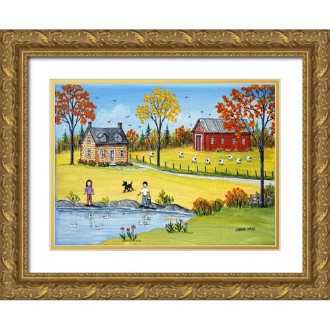 Sheep and Ducks Gold Ornate Wood Framed Art Print with Double Matting by Mark, Sharon