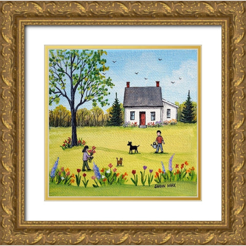 Spring Flowers Gold Ornate Wood Framed Art Print with Double Matting by Mark, Sharon