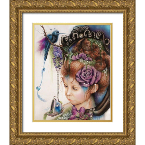 Tea And PeriWinkle - Tea Series Gold Ornate Wood Framed Art Print with Double Matting by Sheena Pike Art