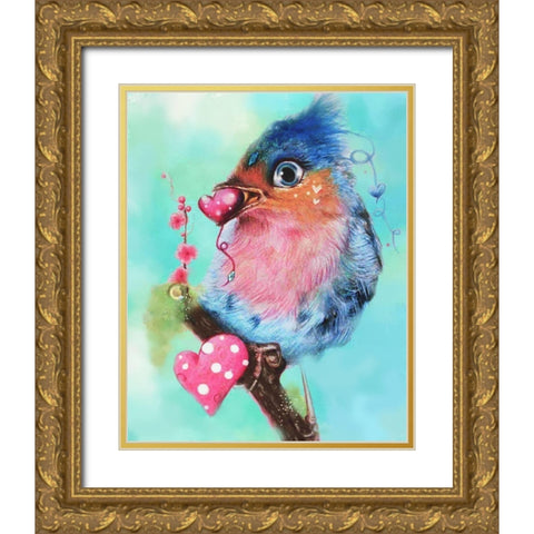 Love Bird Gold Ornate Wood Framed Art Print with Double Matting by Sheena Pike Art