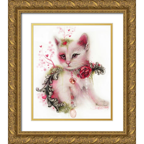 Love Is In The Air (Kitty) Gold Ornate Wood Framed Art Print with Double Matting by Sheena Pike Art