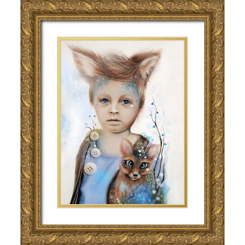 A Boy and his Fox - Only Friend in the World Gold Ornate Wood Framed Art Print with Double Matting by Sheena Pike Art