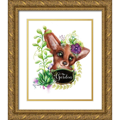 The Garden Sign Fox Gold Ornate Wood Framed Art Print with Double Matting by Sheena Pike Art