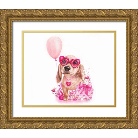 Pawsitively Love You - Daschund Gold Ornate Wood Framed Art Print with Double Matting by Sheena Pike Art