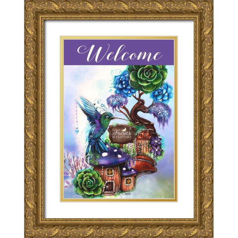 Fairies Welcome - Garden Whimsiez -  Garden Flag Design 2 Gold Ornate Wood Framed Art Print with Double Matting by Sheena Pike Art