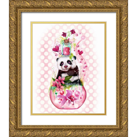 Panda Love Potion - with background Gold Ornate Wood Framed Art Print with Double Matting by Sheena Pike Art