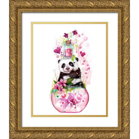 Panda Love Potion Gold Ornate Wood Framed Art Print with Double Matting by Sheena Pike Art